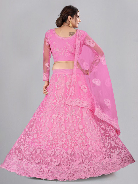 Warthy Ent Embroidered Thread Work Semi-Stitched Net Lehenga & Blouse With Dupatta - Image 4