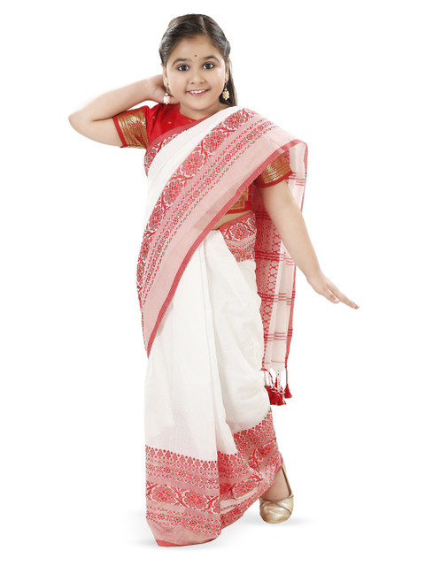 DESH BIDESH Girls Woven Design Pure Cotton Saree