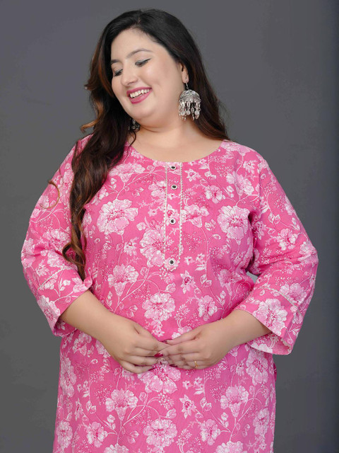 MEHKFAB Plus Size Floral Printed Straight Kurta - Image 6