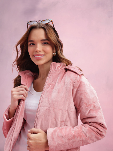 DressBerry Velvet Finish Hooded Padded Jacket