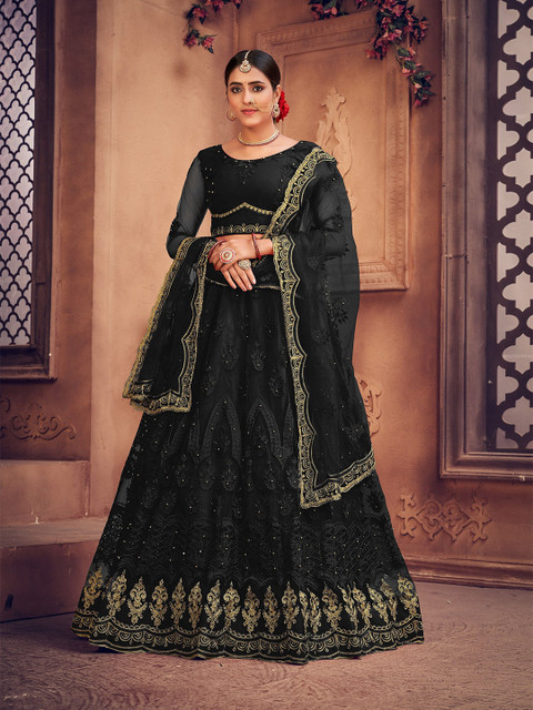 Warthy Ent Embroidered Thread Work Semi-Stitched Net Lehenga & Blouse With Dupatta