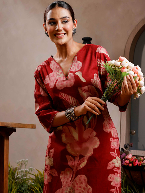 Rimeline Women Floral Daily Pure Cotton Straight Kurta