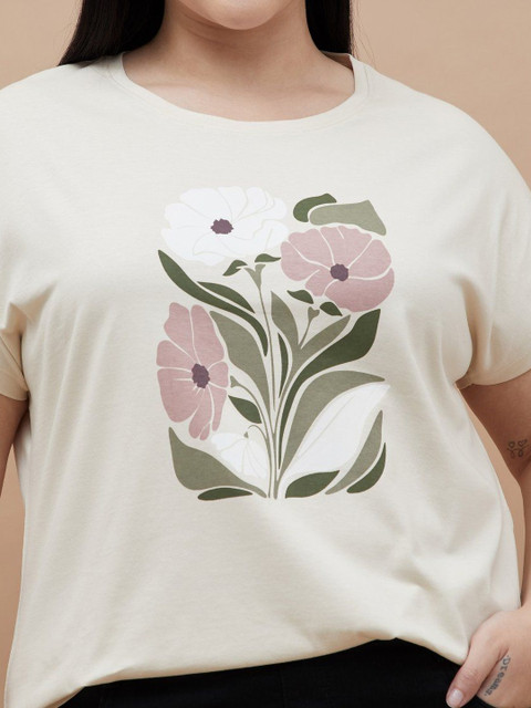 Nexus by Lifestyle Women Plus Size Floral Printed Round Neck Cotton T-shirt - Image 2