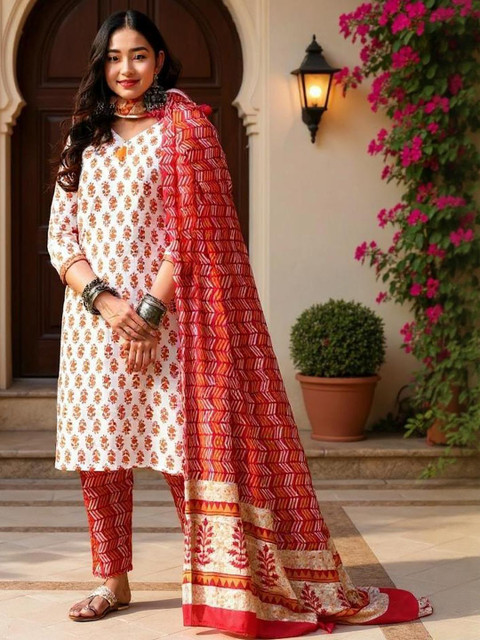 SZN Women White Cotton Blend Kurta Sets