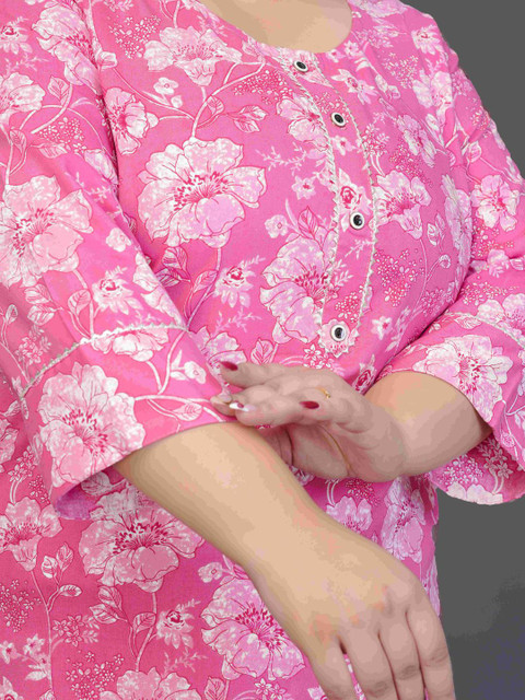 MEHKFAB Plus Size Floral Printed Straight Kurta - Image 7