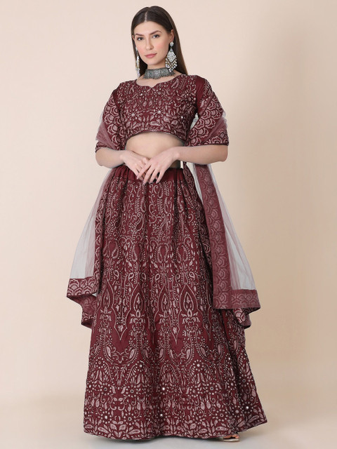 Warthy Ent Embroidered Thread Work Semi-Stitched Lehenga & Unstitched Blouse With Dupatta