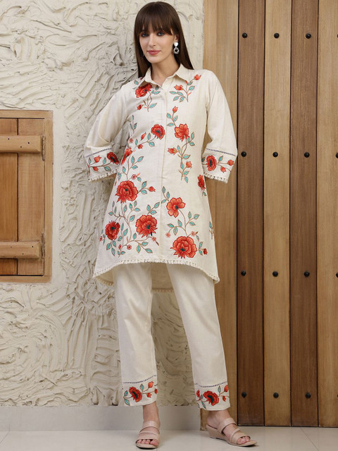 Berrylicious Embroidered Shirt Collar Pure Cotton Tunic & Trousers