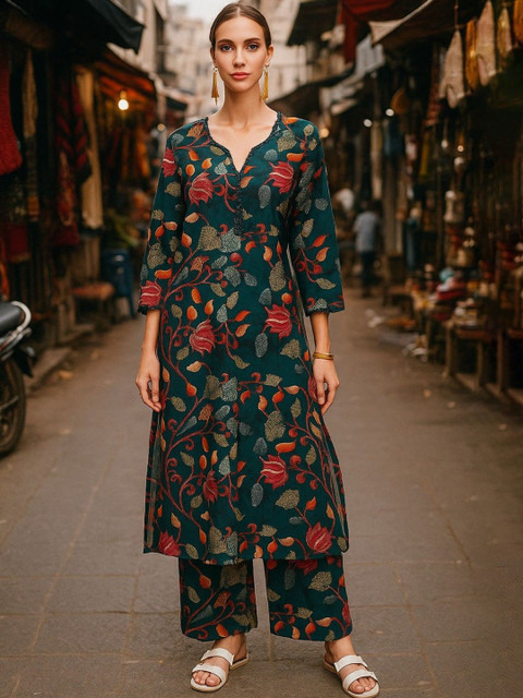 Lookmark Women Floral Printed Kurta with Trousers
