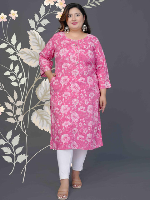 MEHKFAB Plus Size Floral Printed Straight Kurta - Image 2