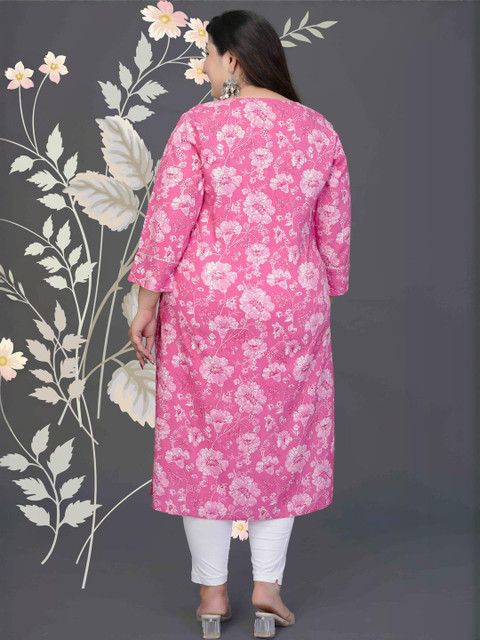 MEHKFAB Plus Size Floral Printed Straight Kurta - Image 4