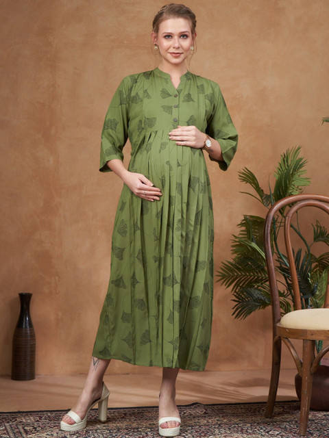 LOVELY MOM'S Floral Printed Maternity A-Line Midi Dress