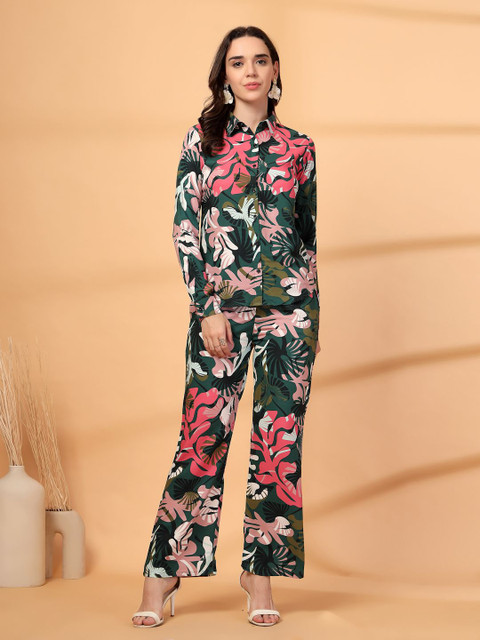Rigo Plus Size Floral Printed Shirt With Trousers Co-Ords