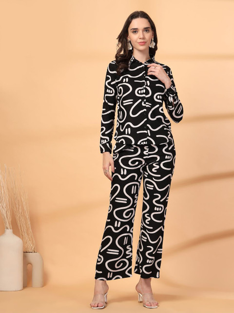 Rigo Plus Size Printed Shirt With Trousers Co-Ords