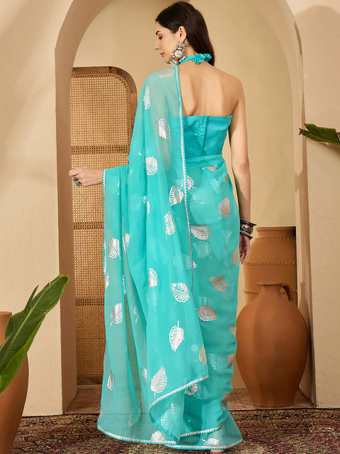 Sangria Turquoise Blue Poly Georgette Printed Sarees - Image 4