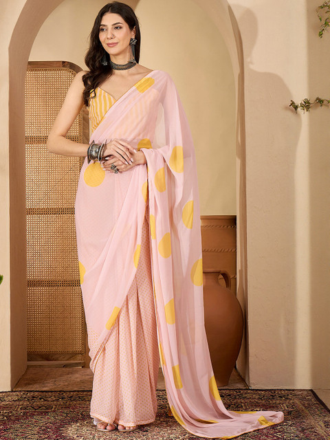 Sangria Cream Poly Georgette Printed Sarees
