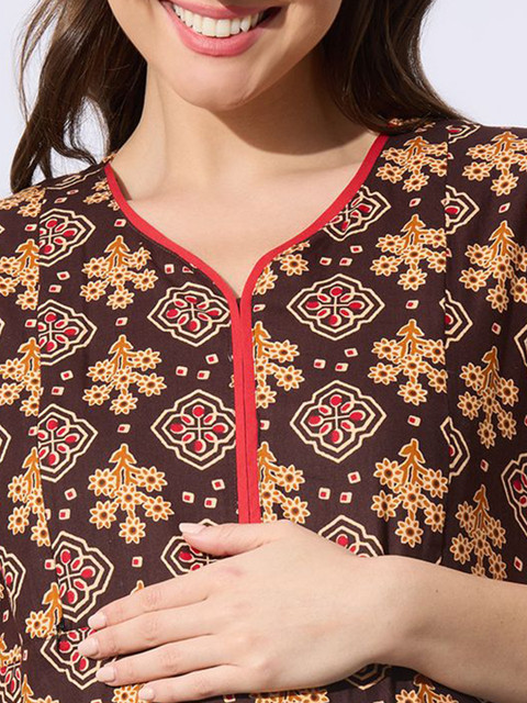 MomToBe Women Cotton Chestnut Brown Feeding Nighty - Image 2