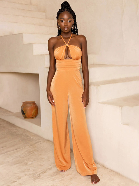 LULU & SKY Women Halter Neck Cut-out Basic Jumpsuit