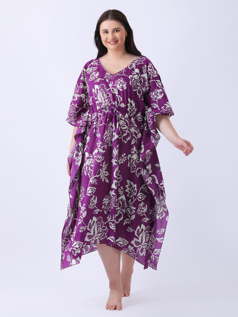 Qurvii Kimono Sleeve Kaftan Midi Dress