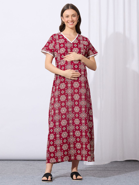 MomToBe Women Printed Maxi Nightdress