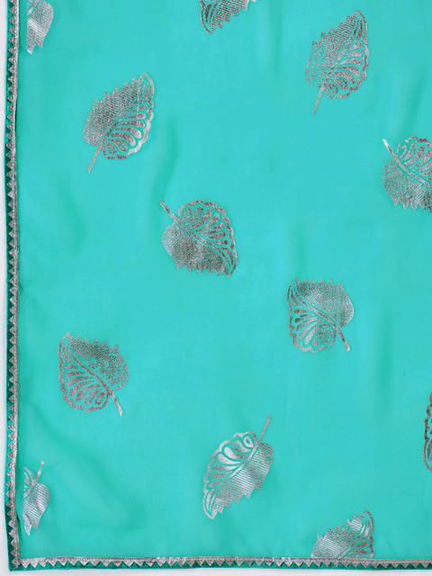 Sangria Turquoise Blue Poly Georgette Printed Sarees - Image 6