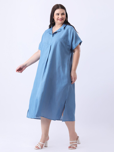Qurvii Shirt Midi Cotton Oversize Dress - Image 3