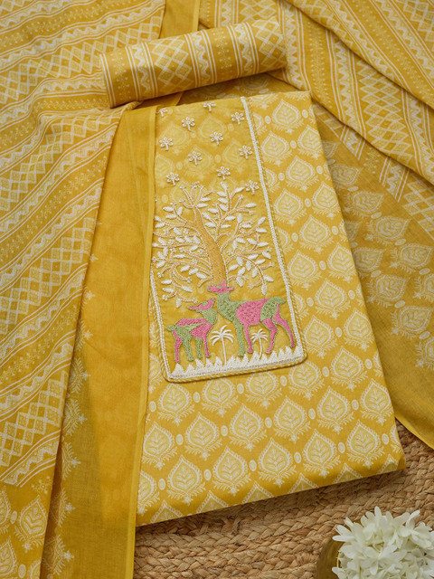 Soch Floral Printed Thread Work Unstitched Dress Material