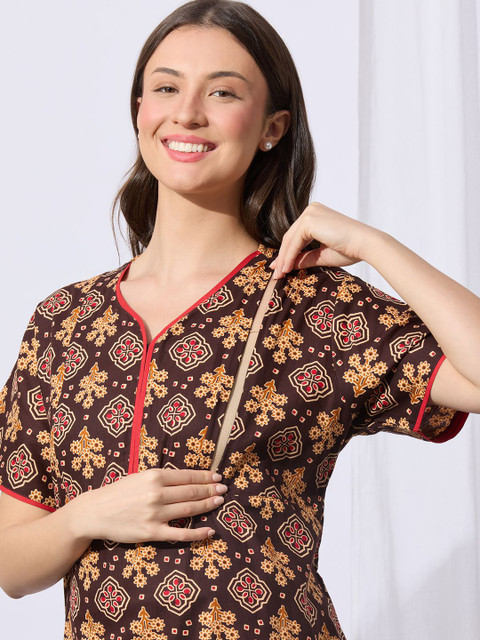 MomToBe Women Cotton Chestnut Brown Feeding Nighty - Image 7