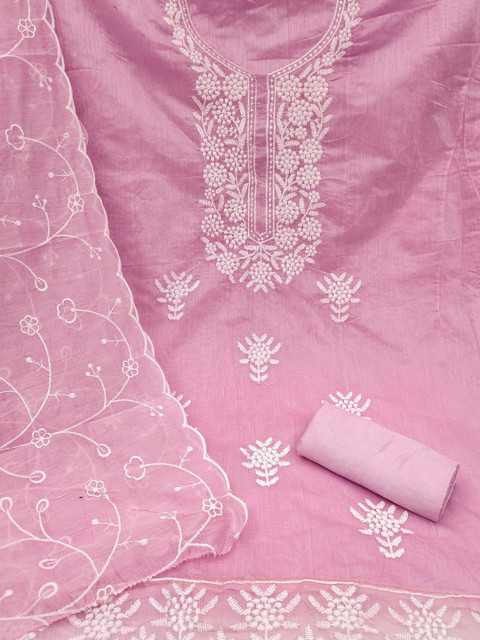 KALINI Women Baby Pink Cotton Embroidered Unstitched Dress Material