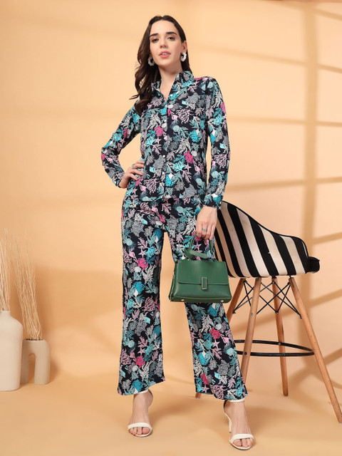 Rigo Plus Size Floral Printed Shirt With Trousers Co-Ords