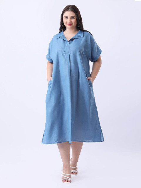 Qurvii Shirt Midi Cotton Oversize Dress