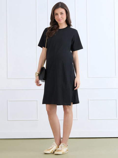 MomToBe Short Sleeves Cotton Maternity T-shirt Dress