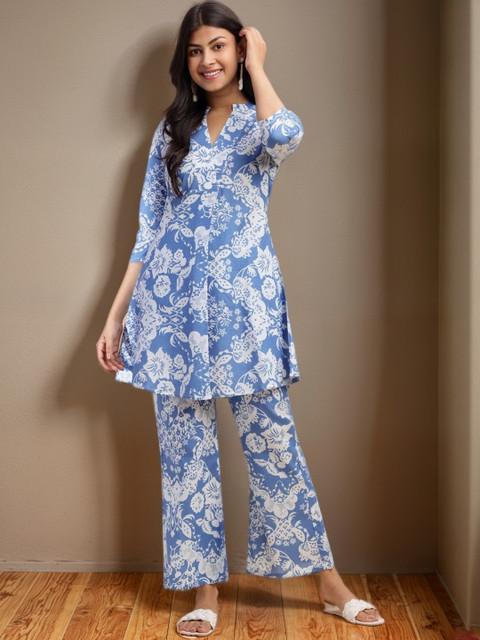 SZN Women Blue Floral Printed Co-Ord Set