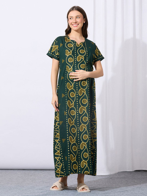 MomToBe Women Cotton Castleton Green Feeding Nighty