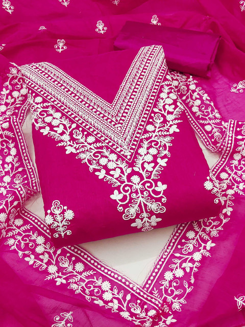 KALINI Women Pink & White Embroidered Unstitched Dress Material