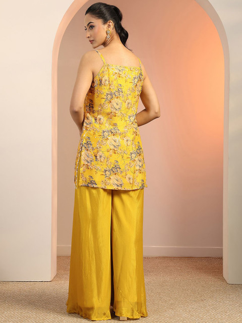 Gerua By Libas Floral Printed Shoulder Straps Sequinned Kurti With Palazzos - Image 5