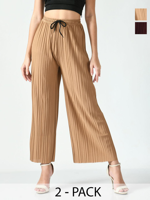 Brainbees Women Pack Of 2 Knitted Straight Palazzos