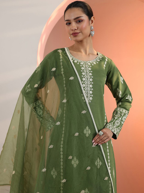 Libas Floral Embroidered Straight Kurta With Trousers & Dupatta - Image 3