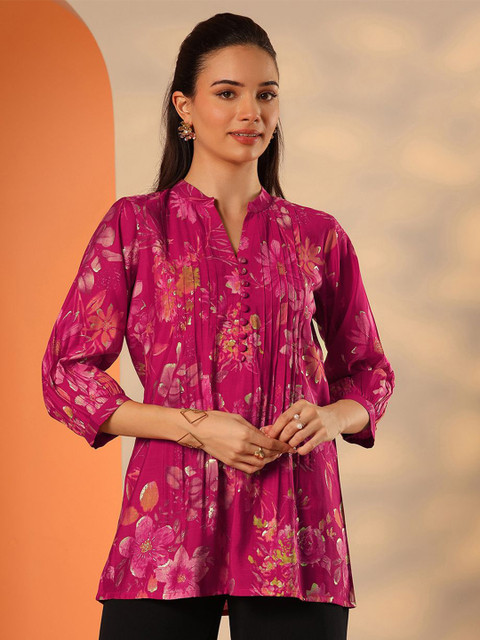Libas Women Mandarin Collar Floral Printed Tunic