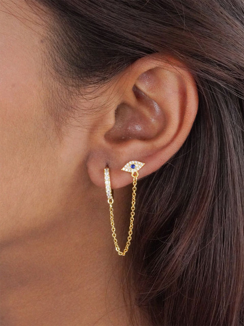 AQUASTREET 1 pc 18K Gold Plated Waterproof Anti-Tarnish Evil Eye Zircon Earring Chain