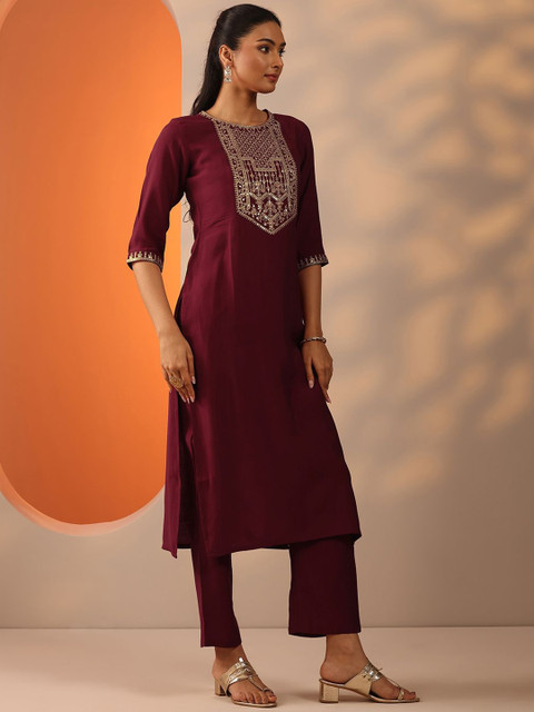 Gerua By Libas Women Ethnic Motif Embroidered Thread Work Kurta with Trousers & Dupatta - Image 3