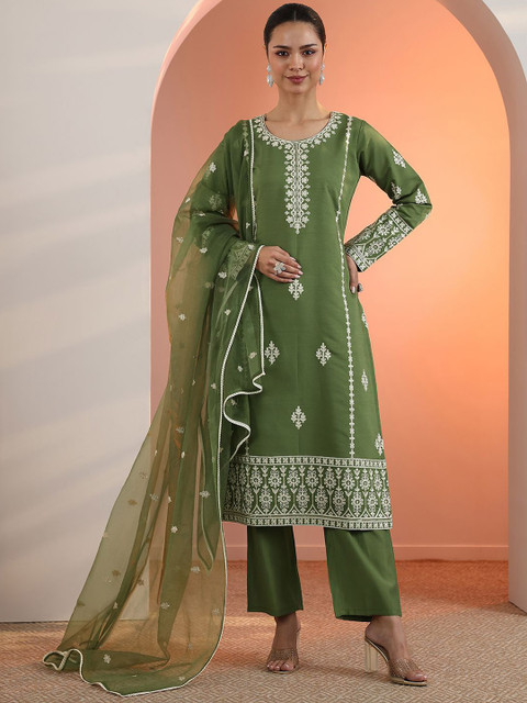 Libas Floral Embroidered Straight Kurta With Trousers & Dupatta - Image 2
