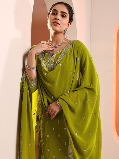 Libas Women Ethnic Motifs Embroidered Kurta with Trouser & Dupatta