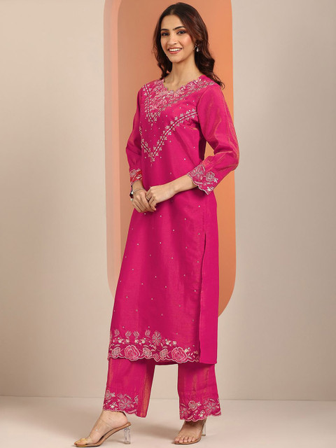 Libas Women Floral Embroidered Regular Kurta with Trousers & Dupatta - Image 3