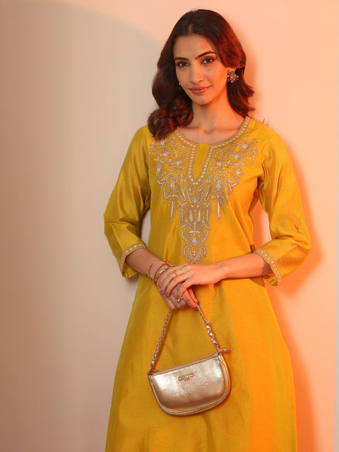 Libas Women Floral Embroidered Fusion Silk Straight Kurta