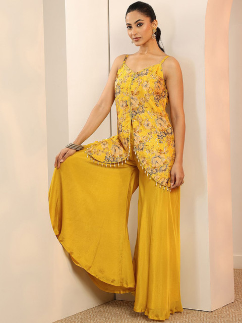Gerua By Libas Floral Printed Shoulder Straps Sequinned Kurti With Palazzos - Image 6