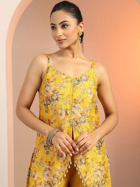 Gerua By Libas Floral Printed Shoulder Straps Sequinned Kurti With Palazzos - Image 3