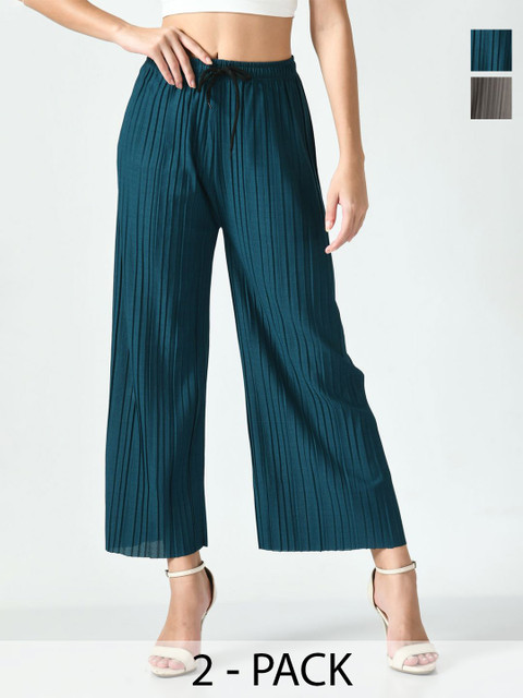 Brainbees Women Pack Of 2 Straight Fit Ethnic Palazzos