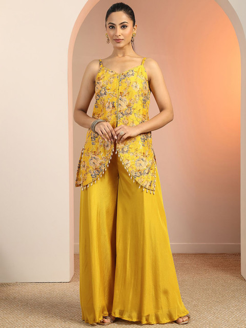 Gerua By Libas Floral Printed Shoulder Straps Sequinned Kurti With Palazzos - Image 2