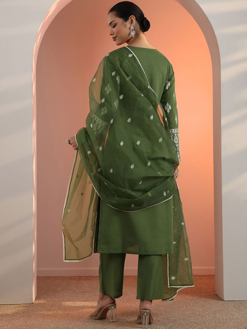 Libas Floral Embroidered Straight Kurta With Trousers & Dupatta - Image 5