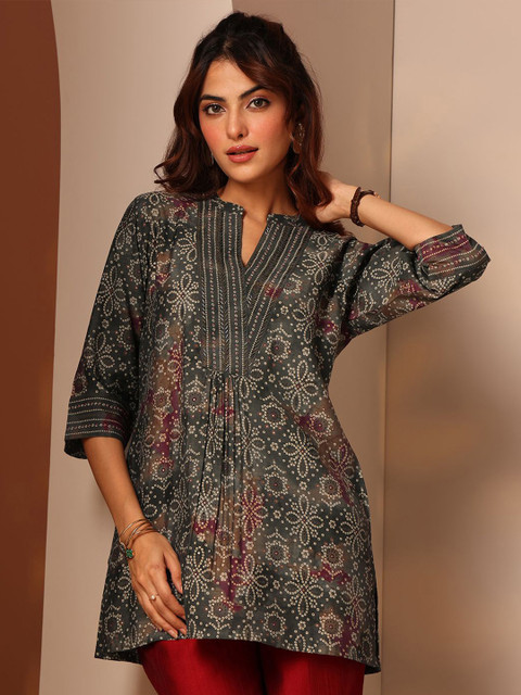 Libas Women Bandhani Printed Mandarin Collar Kurti